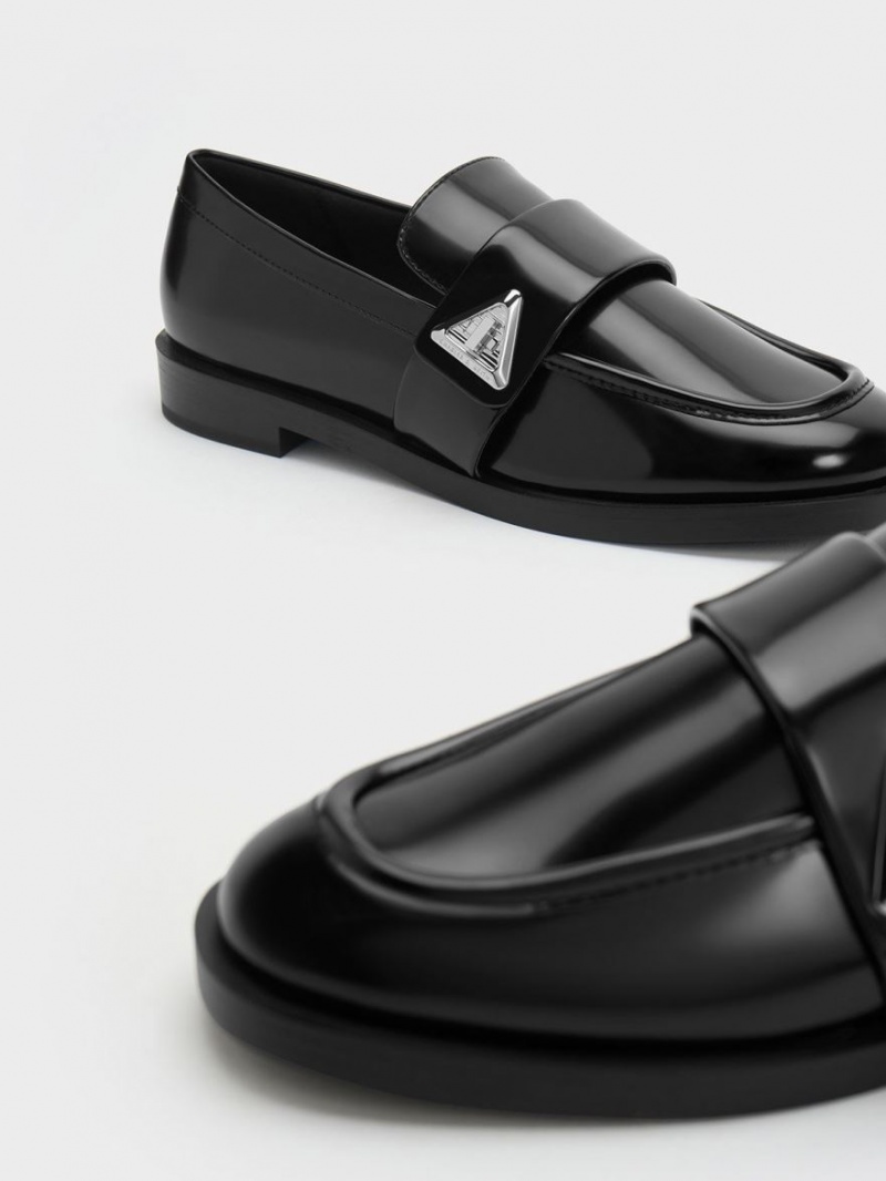 Charles And Keith Trice Metallic Accent Loafers Black | PHILIPPINES X932