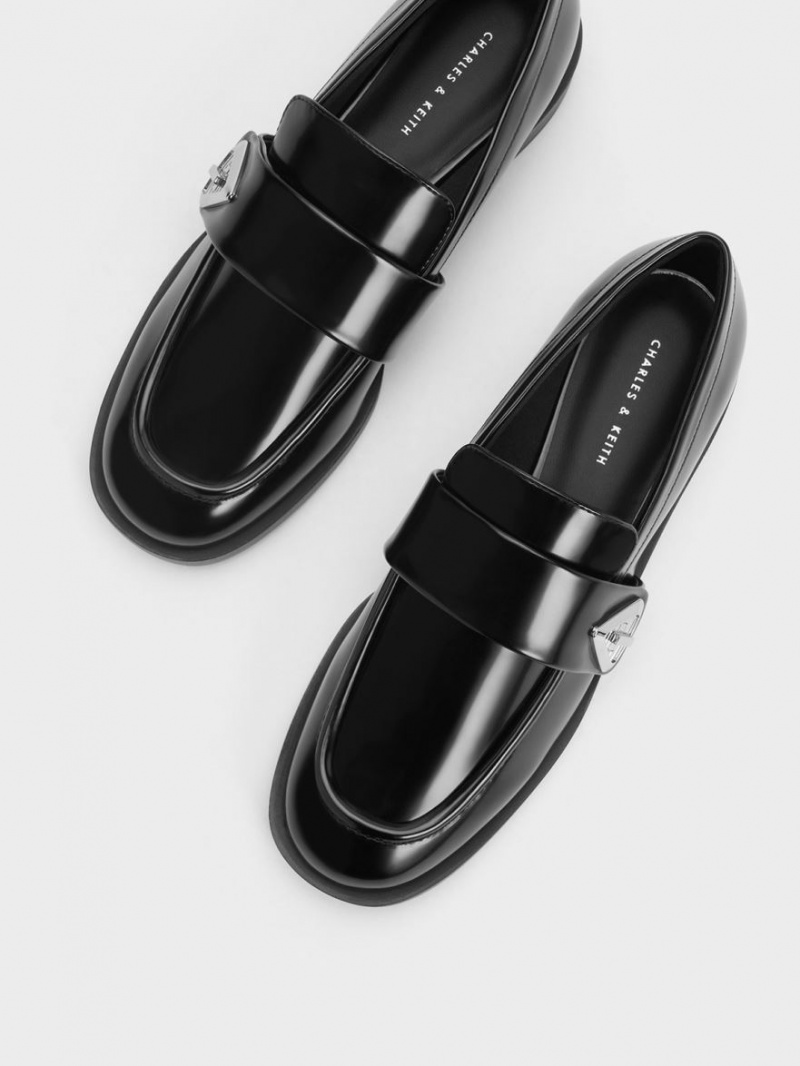 Charles And Keith Trice Metallic Accent Loafers Black | PHILIPPINES X932