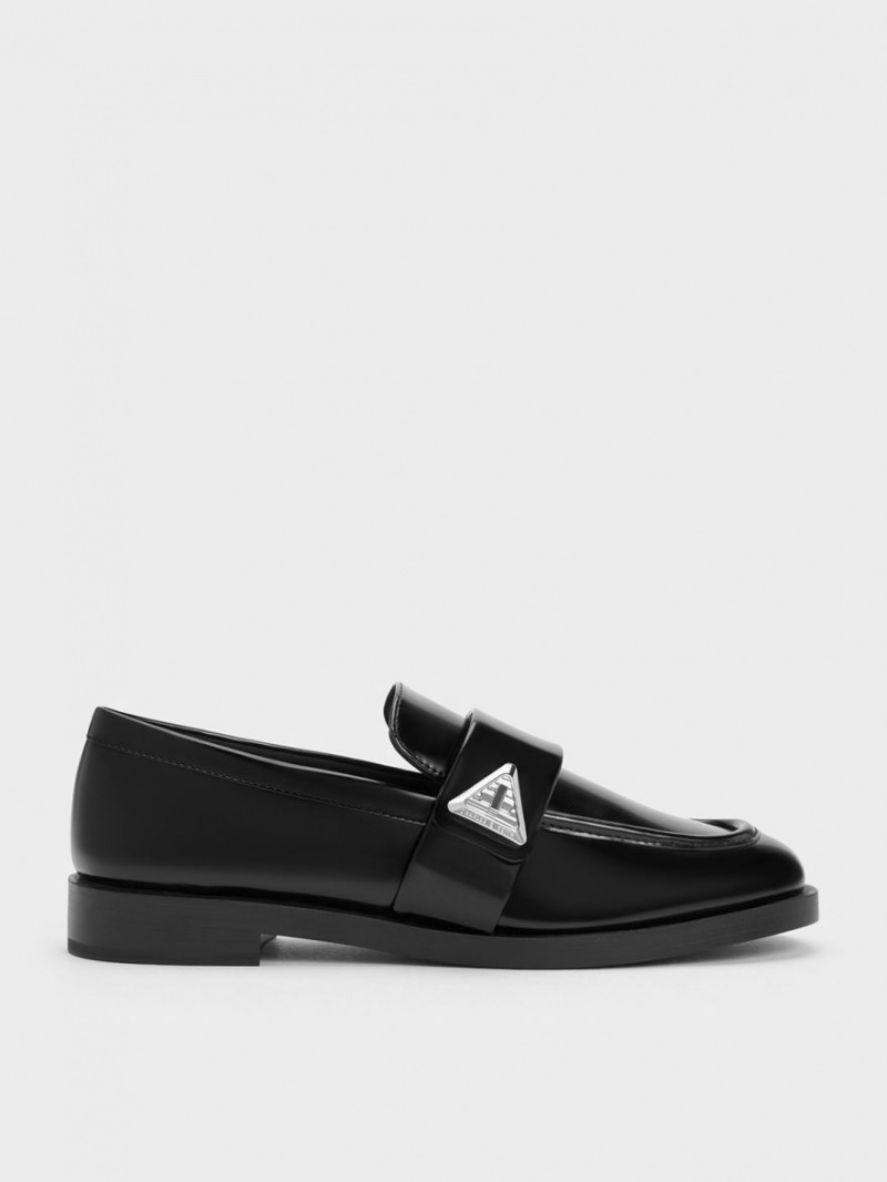 Charles And Keith Trice Metallic Accent Loafers Black | PHILIPPINES X932