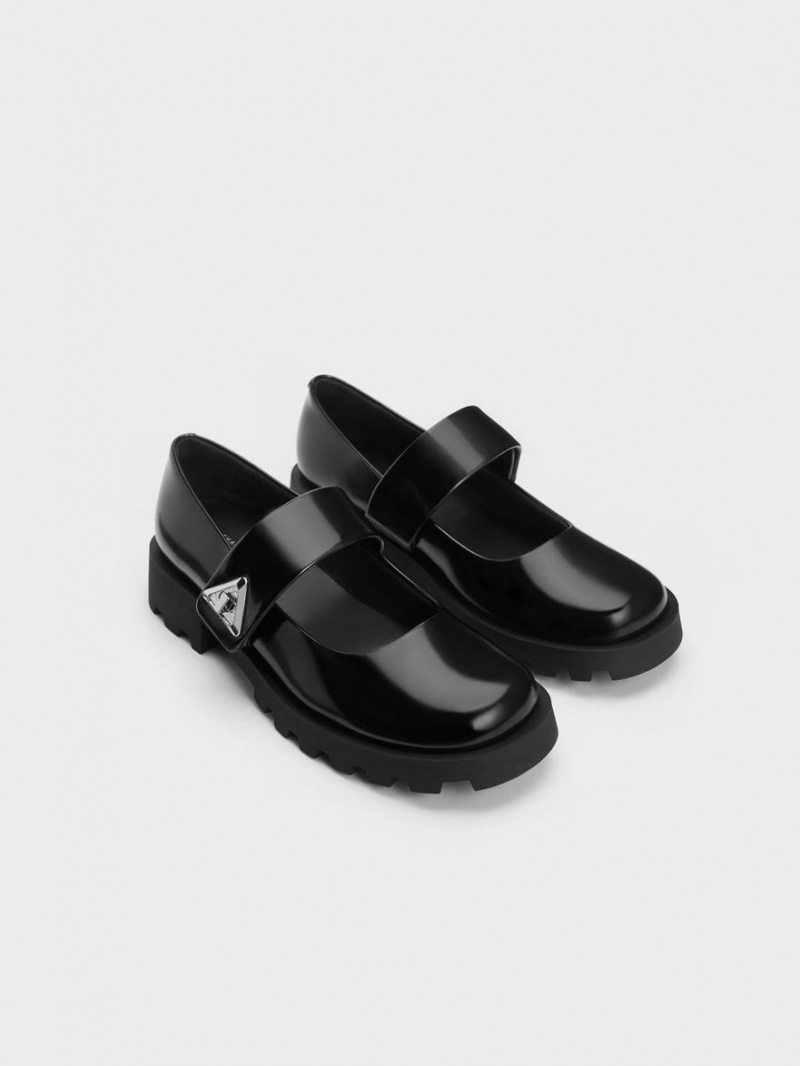 Charles And Keith Trice Metallic Accent Mary Jane Shoes Black | PHILIPPINES Y603