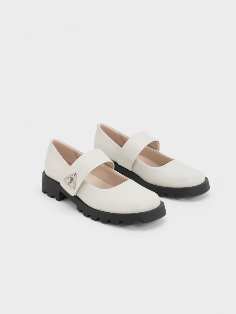 Charles And Keith Trice Metallic Accent Mary Jane Shoes White | PHILIPPINES N065