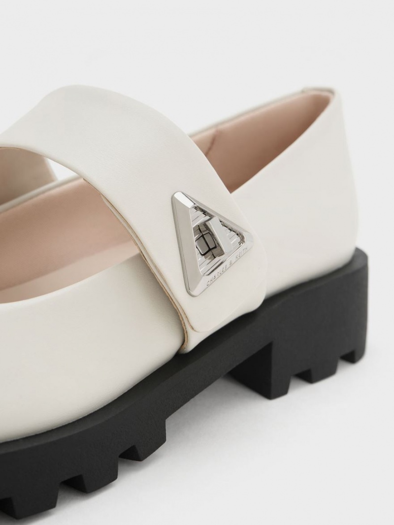 Charles And Keith Trice Metallic Accent Mary Jane Shoes White | PHILIPPINES N065