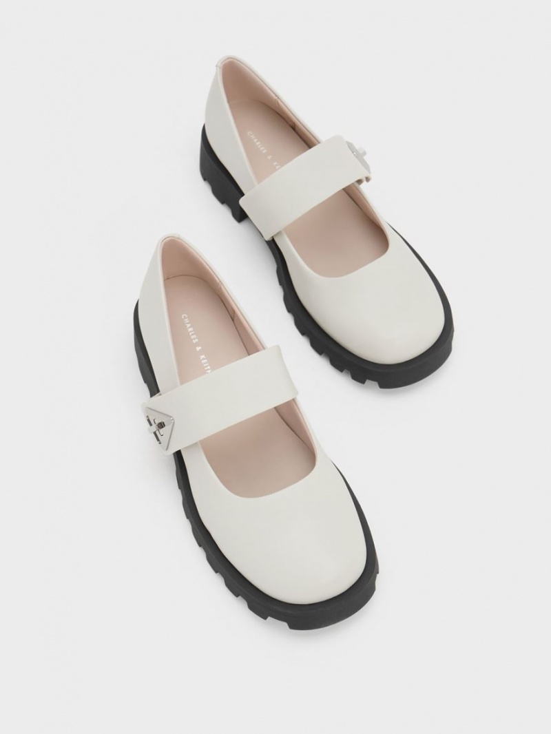 Charles And Keith Trice Metallic Accent Mary Jane Shoes White | PHILIPPINES N065