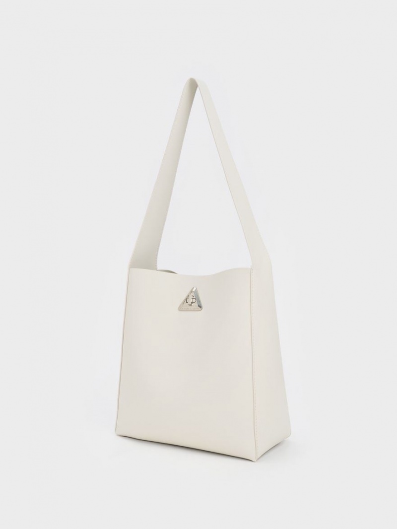 Charles And Keith Trice Metallic Accent Large Hobo Bag White | PHILIPPINES G395