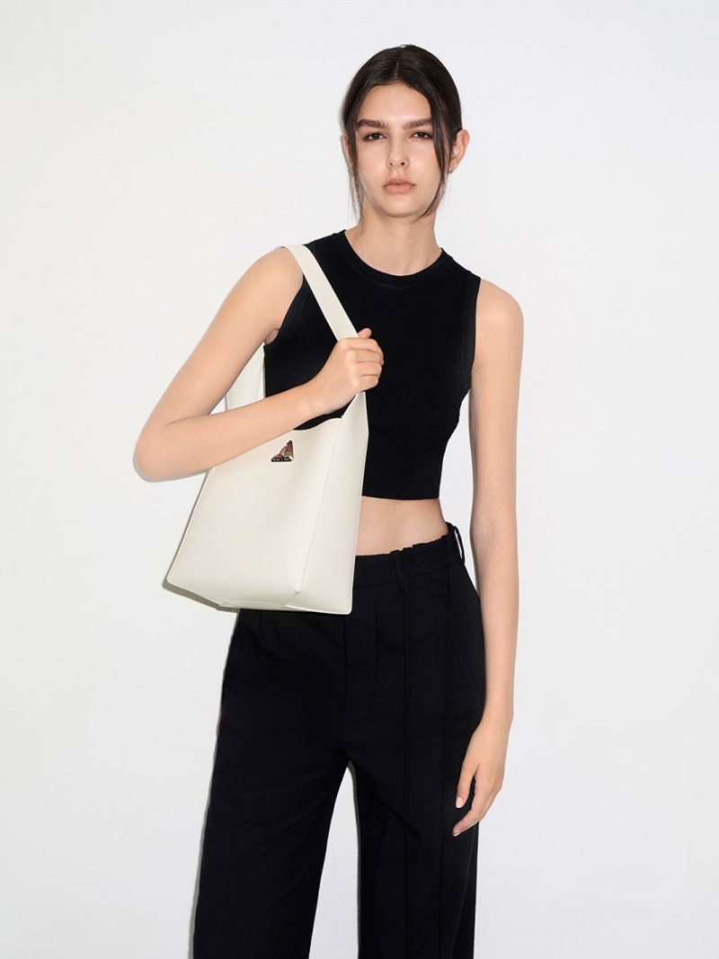 Charles And Keith Trice Metallic Accent Large Hobo Bag White | PHILIPPINES G395