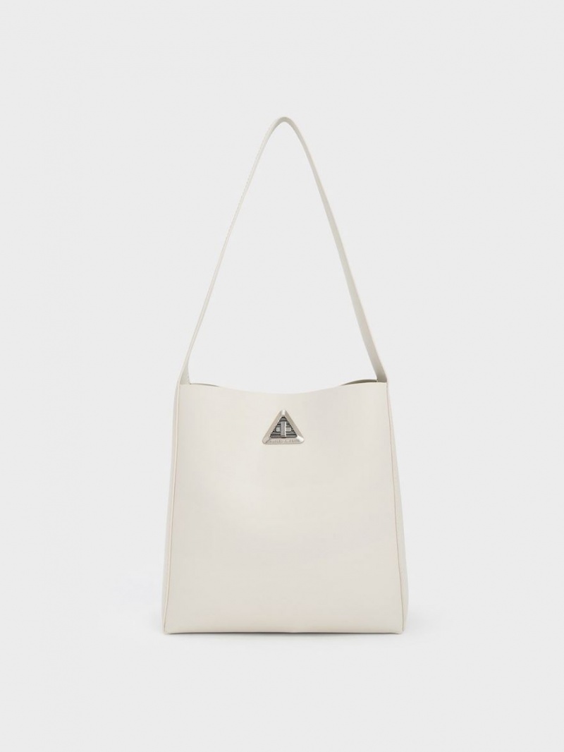 Charles And Keith Trice Metallic Accent Large Hobo Bag White | PHILIPPINES G395