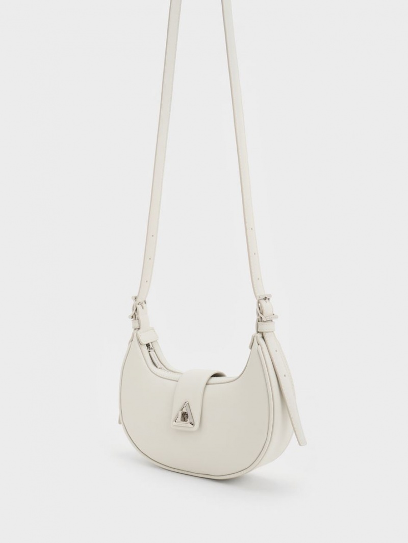 Charles And Keith Trice Metallic Accent Belted Shoulder Bags White | PHILIPPINES H016