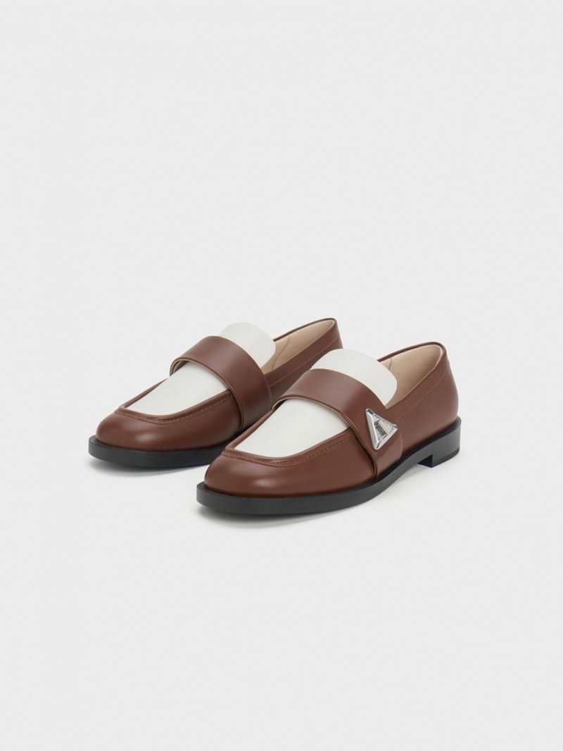 Charles And Keith Trice Two-Tone Metallic Accent Loafers Brown | PHILIPPINES N863