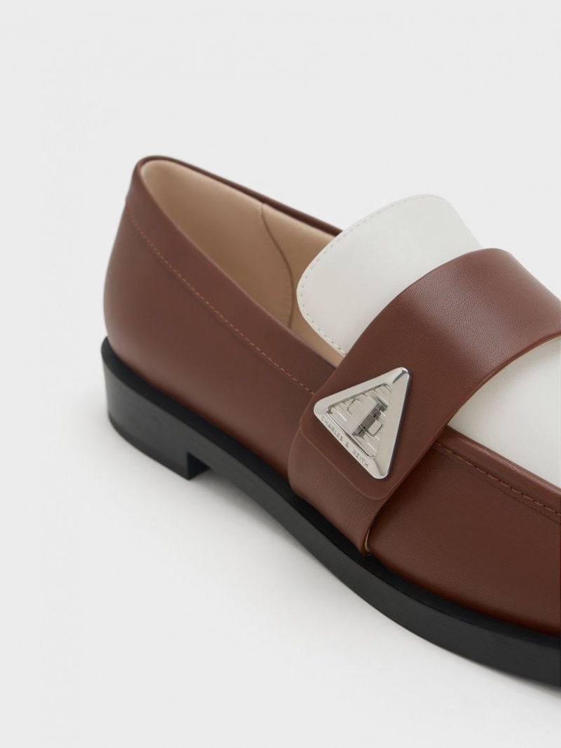 Charles And Keith Trice Two-Tone Metallic Accent Loafers Brown | PHILIPPINES N863