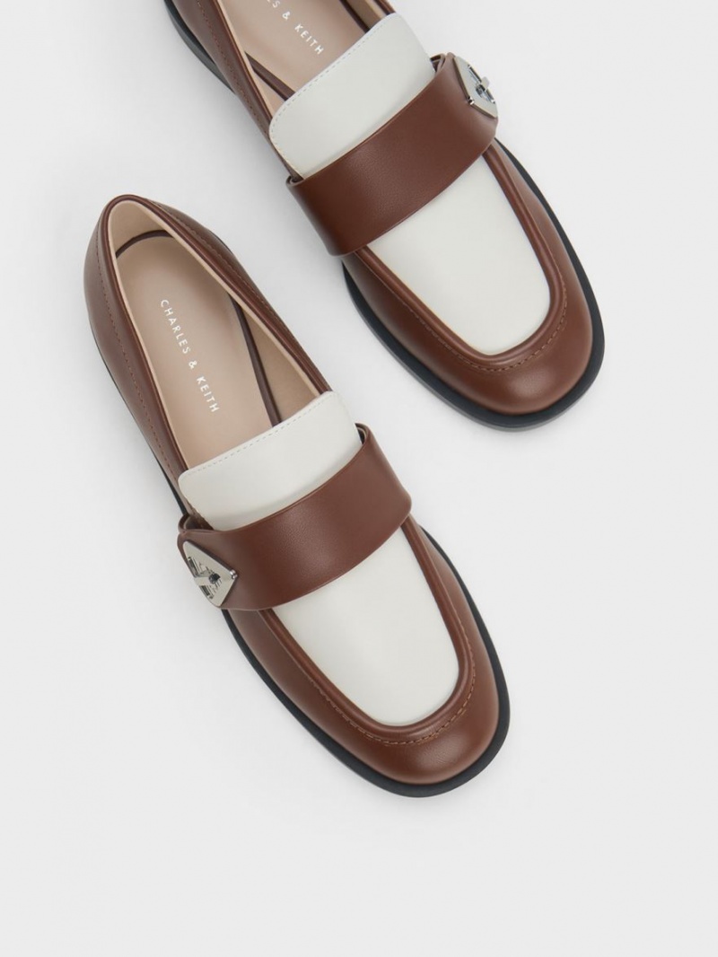 Charles And Keith Trice Two-Tone Metallic Accent Loafers Brown | PHILIPPINES N863