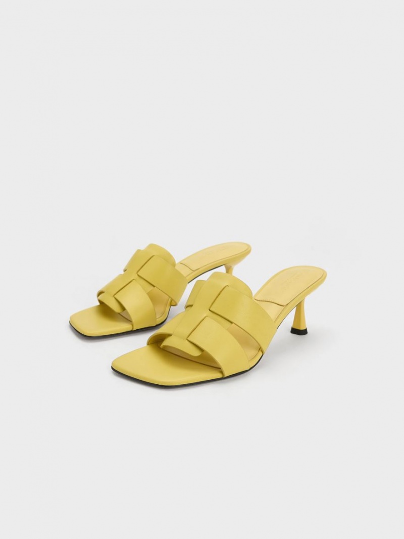 Charles And Keith Trichelle Interwoven Leather Spool Heel Mules Yellow | PHILIPPINES L495