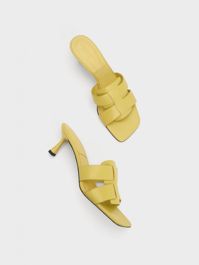 Charles And Keith Trichelle Interwoven Leather Spool Heel Mules Yellow | PHILIPPINES L495