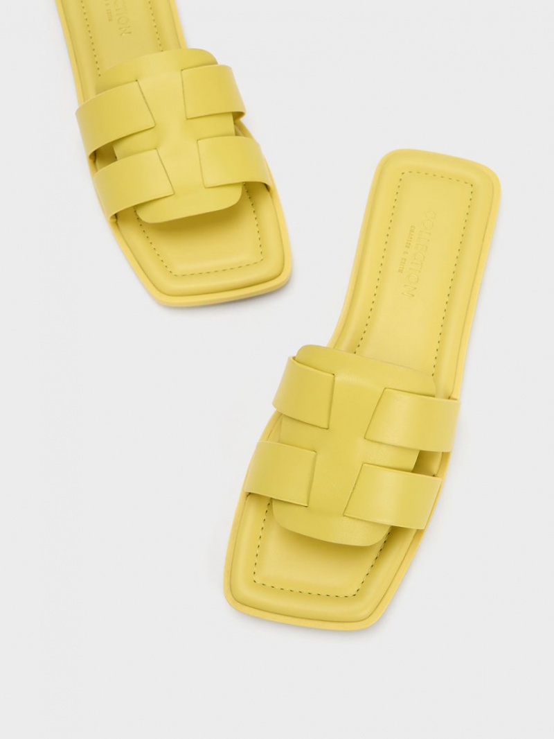 Charles And Keith Trichelle Interwoven Leather Slide Sandals Yellow | PHILIPPINES E754