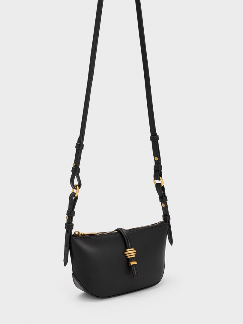 Charles And Keith Trudy Belted Geometric Shoulder Bags Black | PHILIPPINES X683