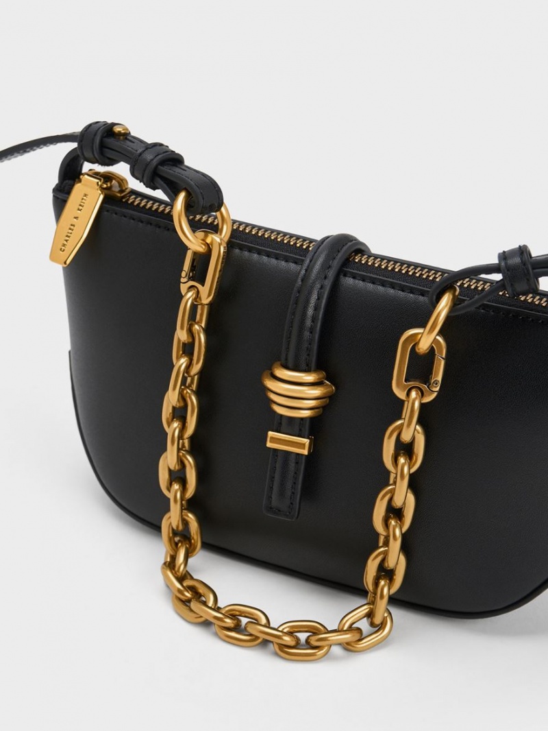 Charles And Keith Trudy Belted Geometric Shoulder Bags Black | PHILIPPINES X683