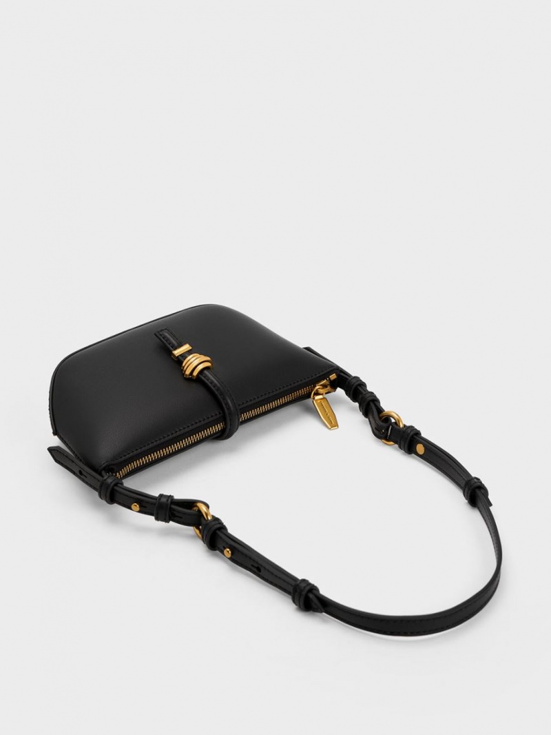 Charles And Keith Trudy Belted Geometric Shoulder Bags Black | PHILIPPINES X683