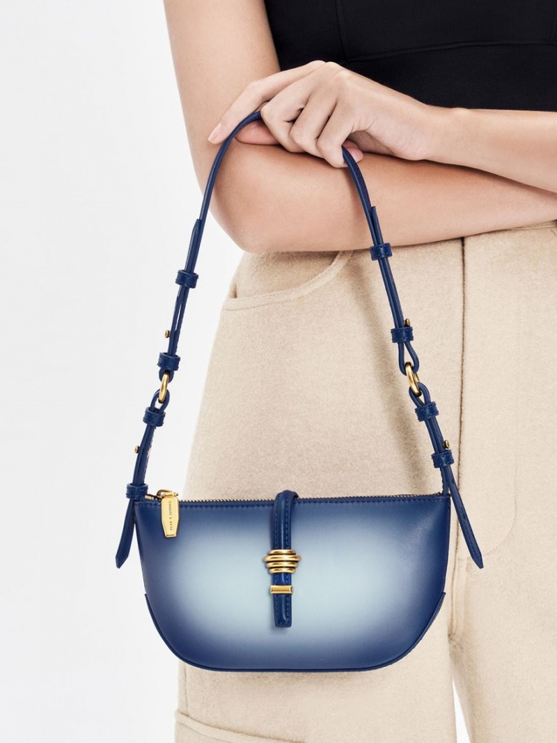 Charles And Keith Trudy Ombre Belted Geometric Shoulder Bags Navy | PHILIPPINES Y137