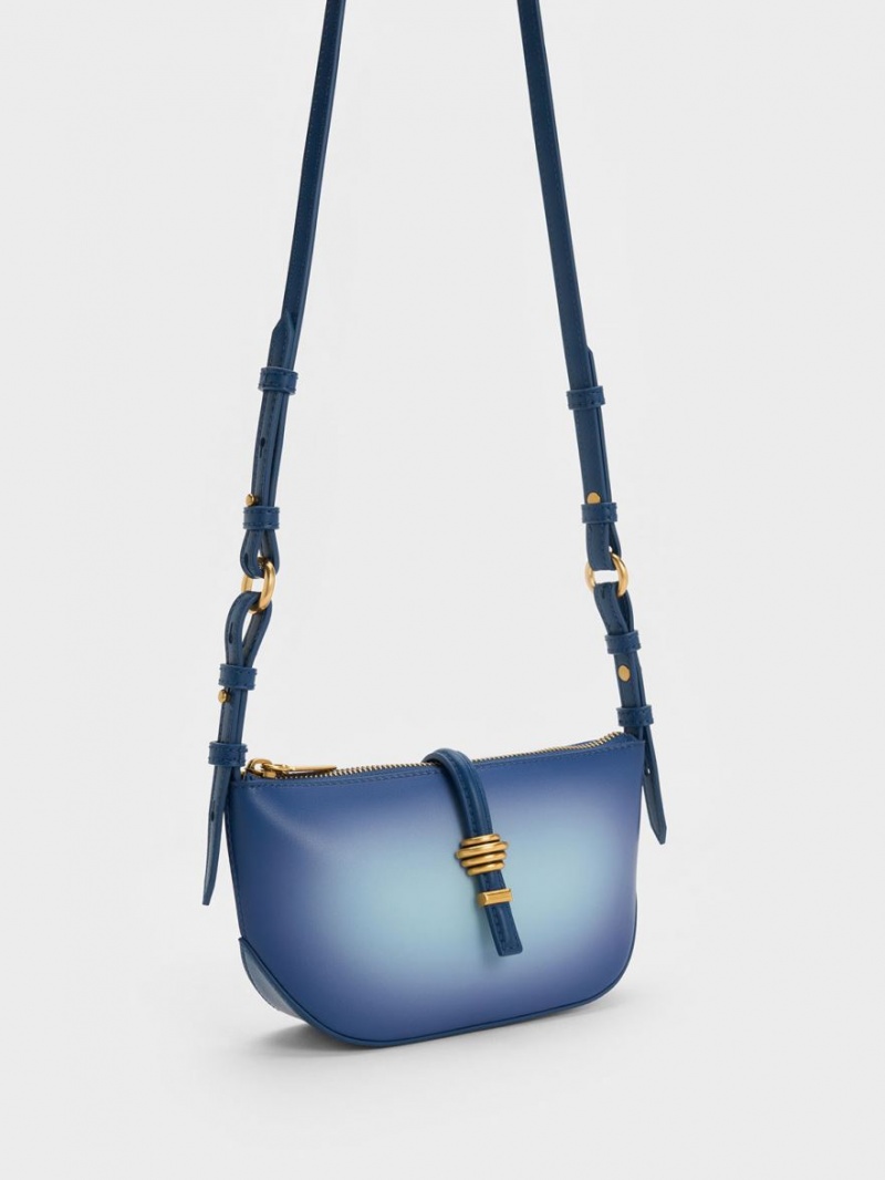 Charles And Keith Trudy Ombre Belted Geometric Shoulder Bags Navy | PHILIPPINES Y137