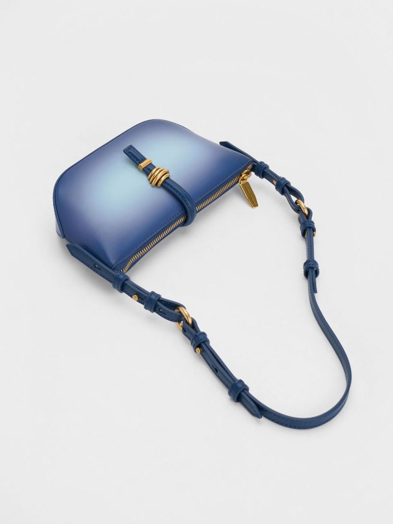 Charles And Keith Trudy Ombre Belted Geometric Shoulder Bags Navy | PHILIPPINES Y137