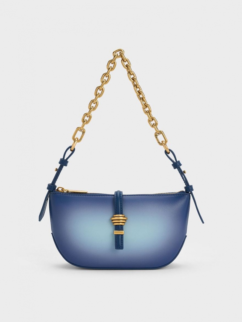 Charles And Keith Trudy Ombre Belted Geometric Shoulder Bags Navy | PHILIPPINES Y137