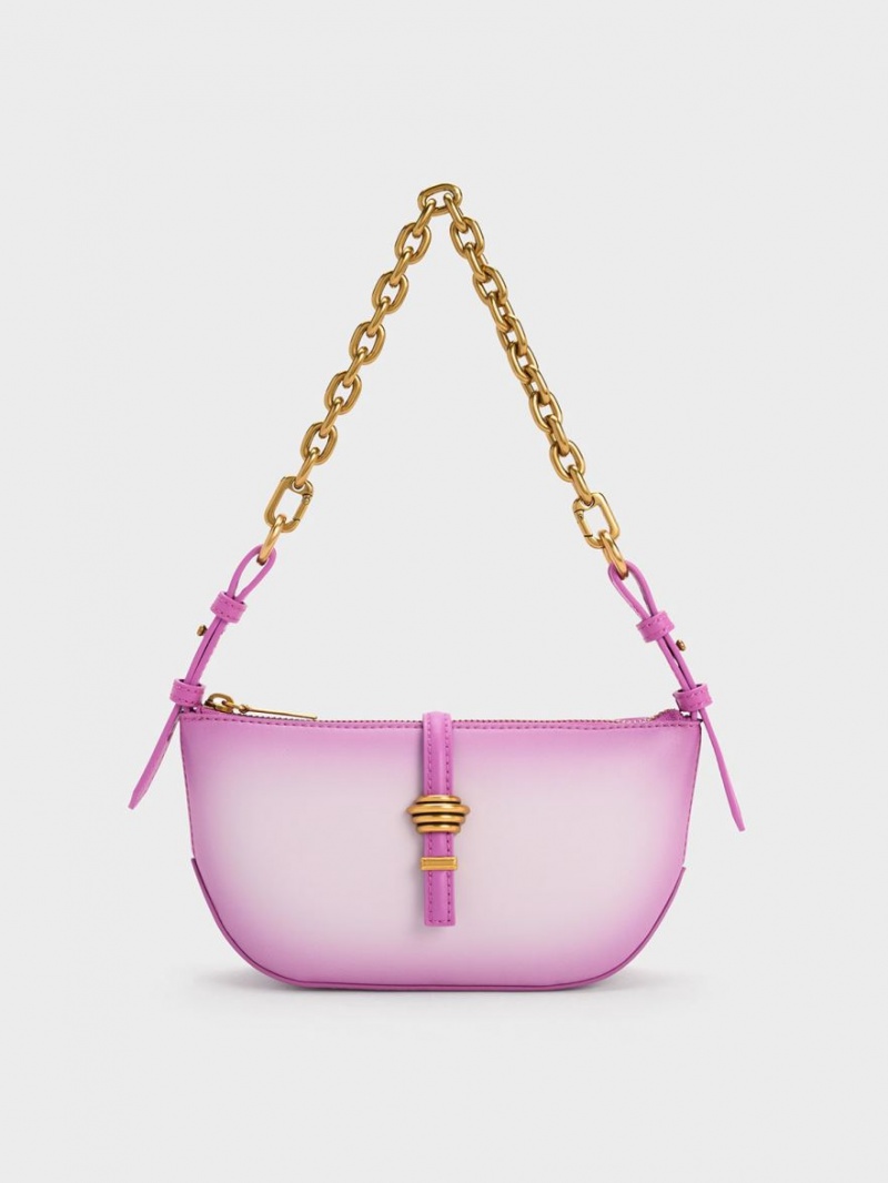 Charles And Keith Trudy Ombre Belted Geometric Shoulder Bags Purple | PHILIPPINES Q725