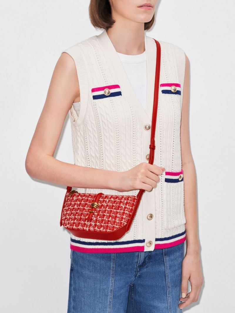 Charles And Keith Trudy Tweed Belted Geometric Shoulder Bags Red | PHILIPPINES U765