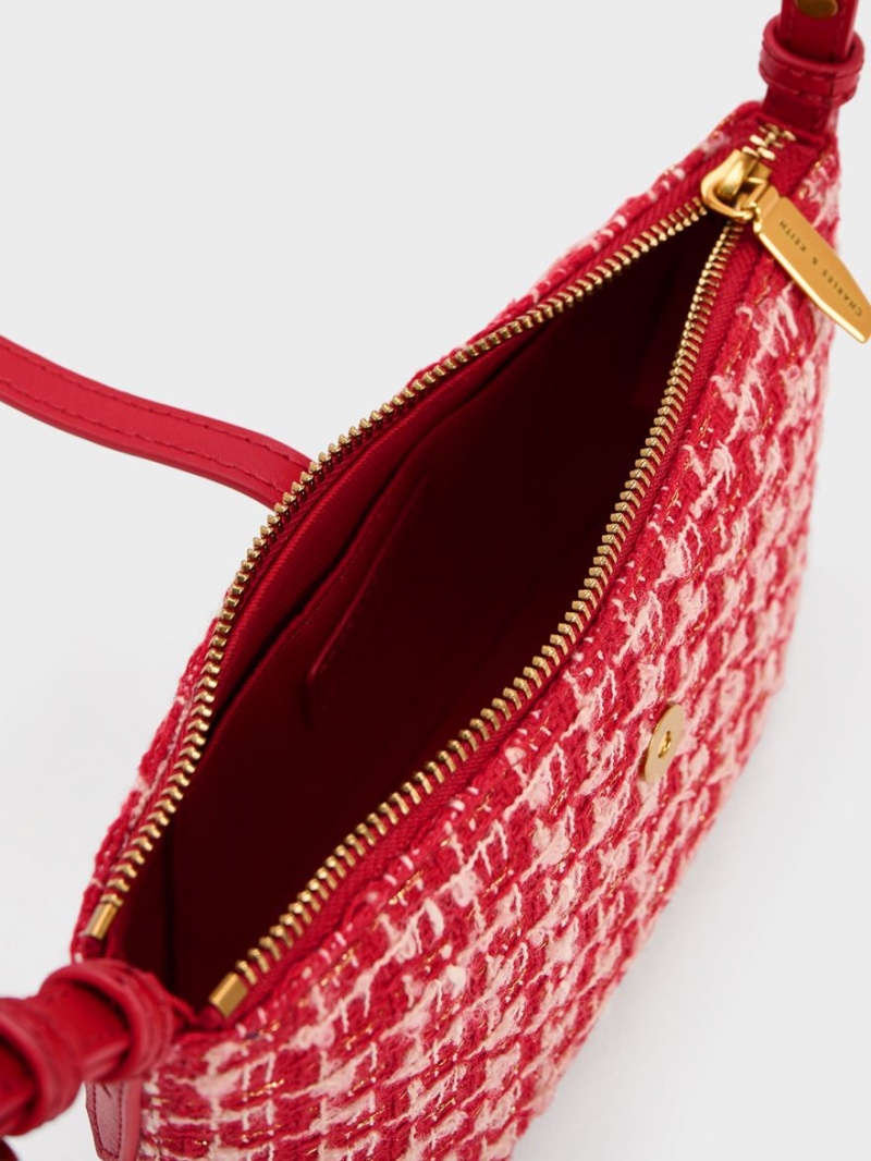 Charles And Keith Trudy Tweed Belted Geometric Shoulder Bags Red | PHILIPPINES U765