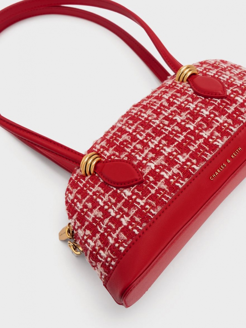 Charles And Keith Trudy Tweed Elongated Handle Shoulder Bags Red | PHILIPPINES Y032