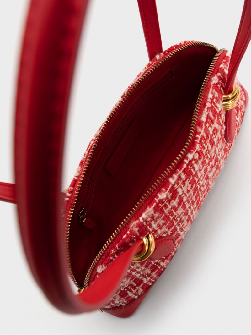 Charles And Keith Trudy Tweed Elongated Handle Shoulder Bags Red | PHILIPPINES Y032