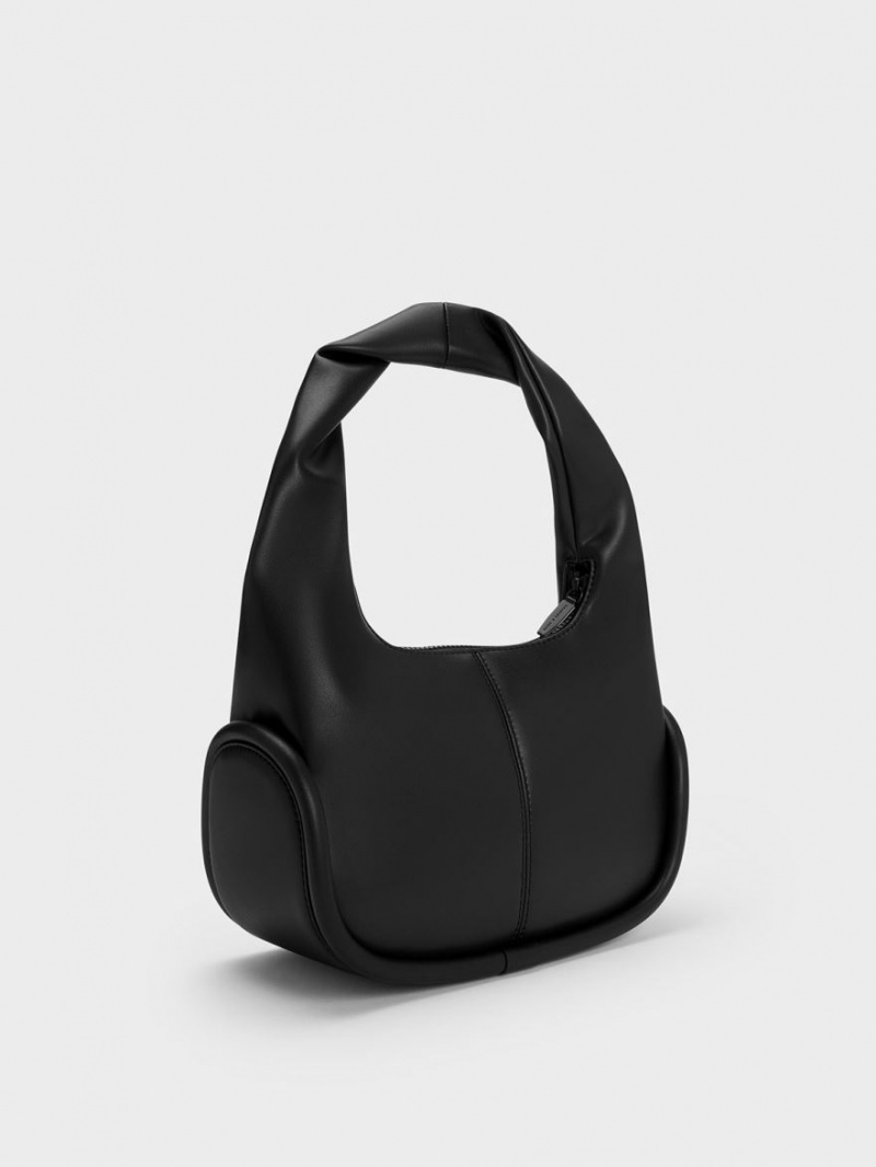 Charles And Keith Tubular Slouchy Hobo Bag Black | PHILIPPINES J253