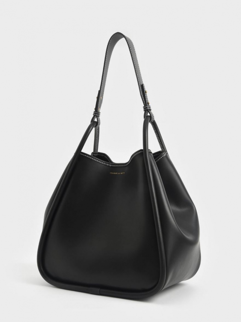 Charles And Keith Tubular Slouchy Tote Bags Black | PHILIPPINES D327