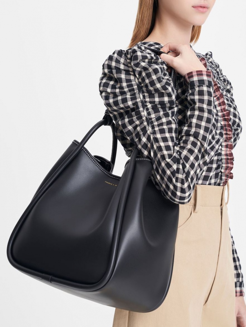 Charles And Keith Tubular Slouchy Tote Bags Black | PHILIPPINES D327