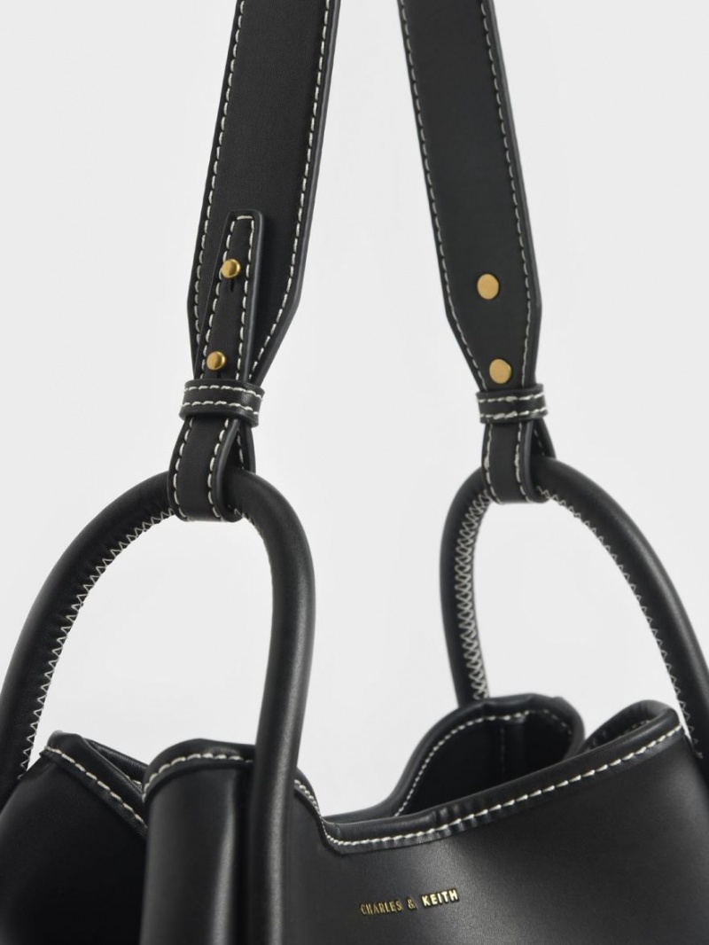 Charles And Keith Tubular Slouchy Tote Bags Black | PHILIPPINES D327