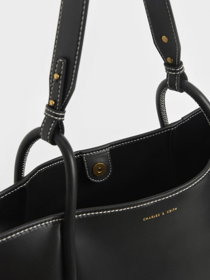 Charles And Keith Tubular Slouchy Tote Bags Black | PHILIPPINES D327