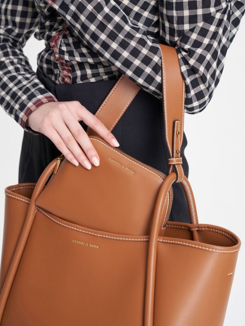 Charles And Keith Tubular Slouchy Tote Bags Brown | PHILIPPINES T380