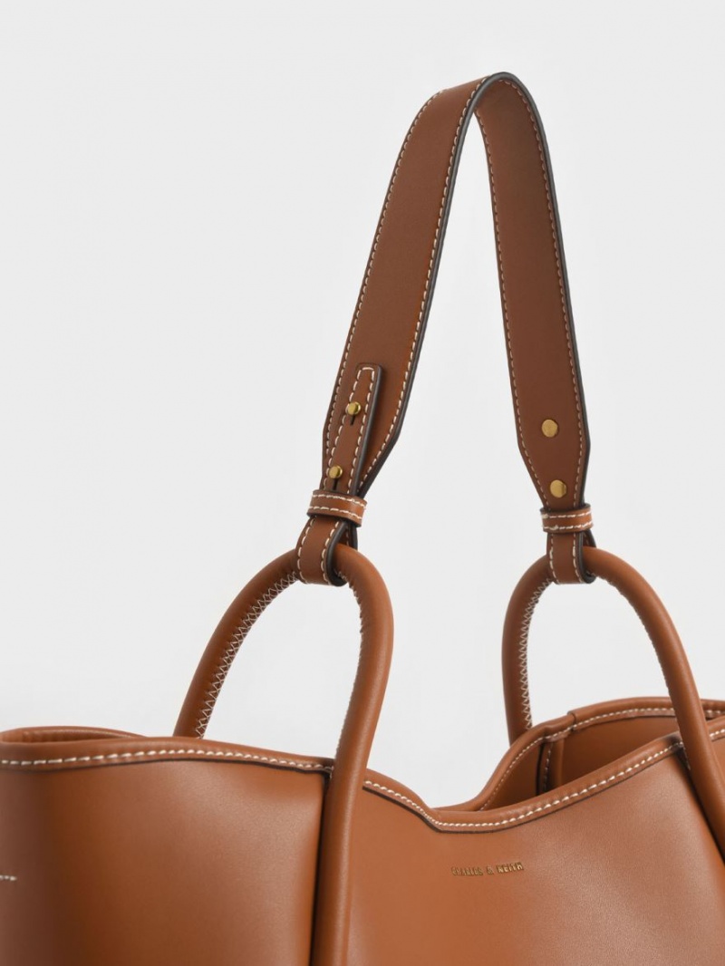 Charles And Keith Tubular Slouchy Tote Bags Brown | PHILIPPINES T380