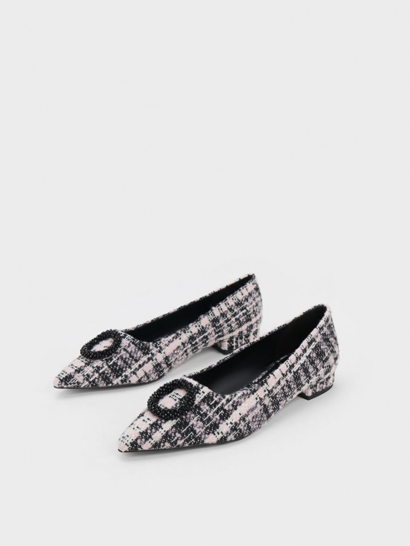 Charles And Keith Tweed Beaded Circle Flat Shoes Black | PHILIPPINES J971