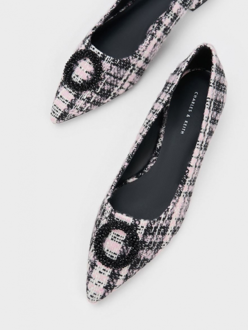 Charles And Keith Tweed Beaded Circle Flat Shoes Black | PHILIPPINES J971