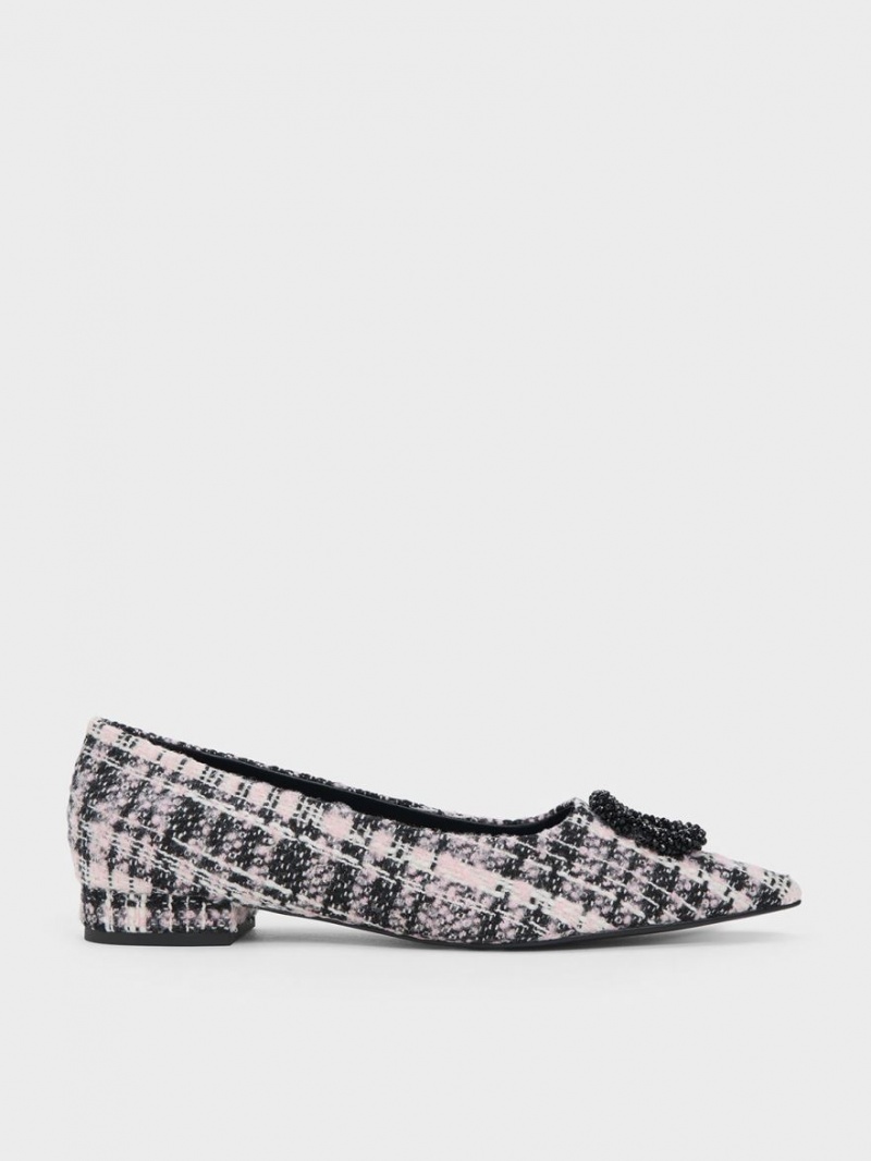 Charles And Keith Tweed Beaded Circle Flat Shoes Black | PHILIPPINES J971