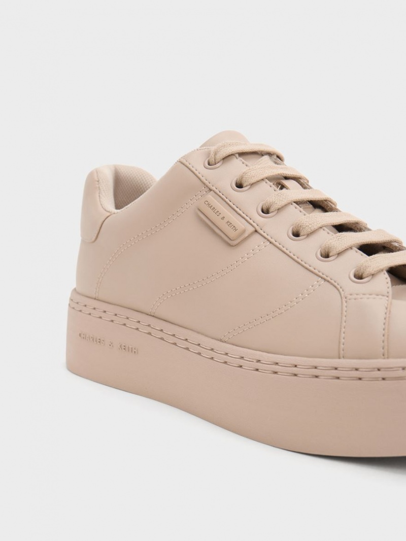 Charles And Keith Tweed Lace-Up Sneakers Beige | PHILIPPINES N781