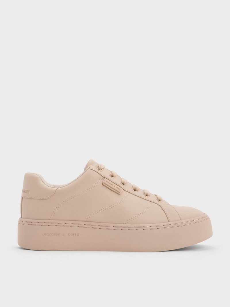 Charles And Keith Tweed Lace-Up Sneakers Beige | PHILIPPINES N781