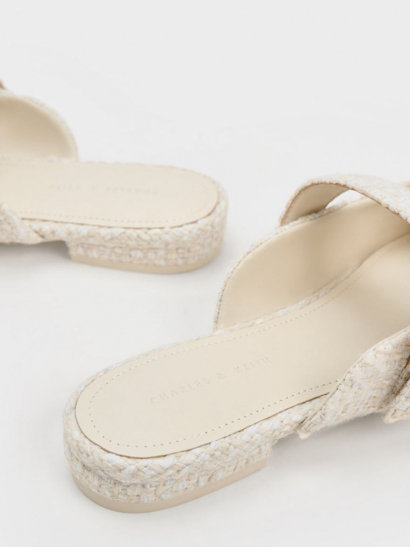 Charles And Keith Tweed Pearl Buckle Mary Jane Mules White | PHILIPPINES D321