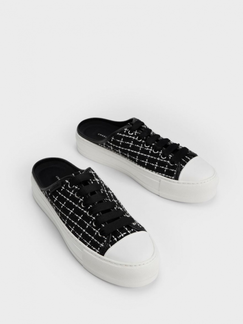 Charles And Keith Tweed Slip On Sneakers Black | PHILIPPINES S129