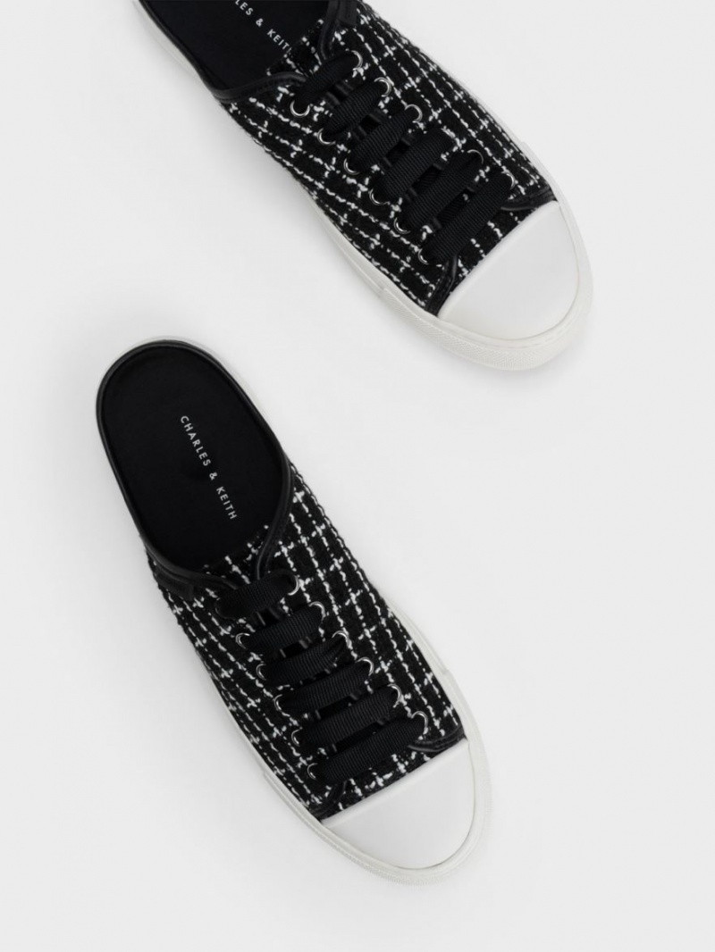 Charles And Keith Tweed Slip On Sneakers Black | PHILIPPINES S129