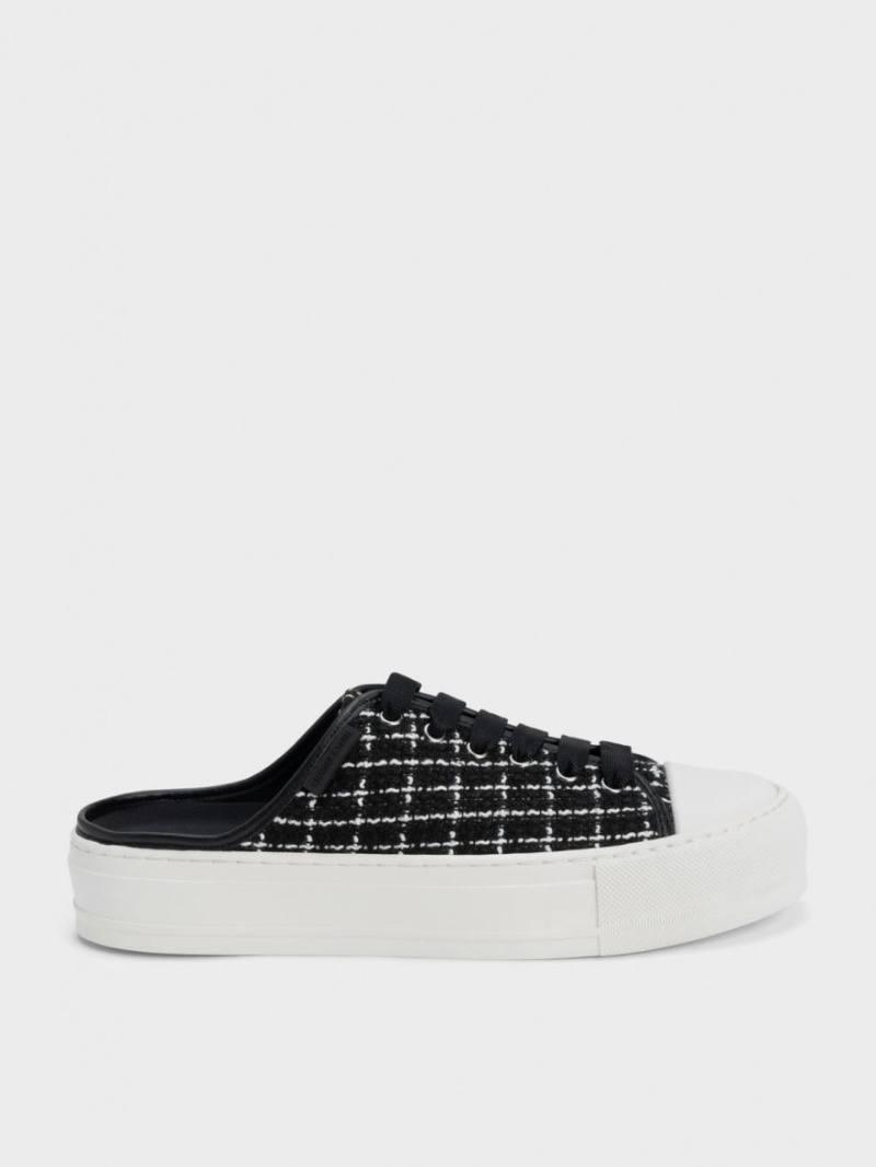 Charles And Keith Tweed Slip On Sneakers Black | PHILIPPINES S129