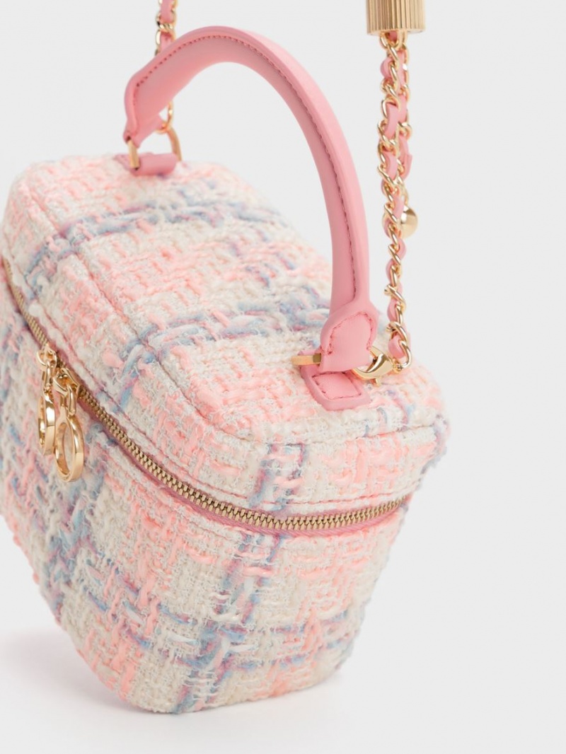 Charles And Keith Tweed Two-Way Zip Mini Bag Pink | PHILIPPINES M513