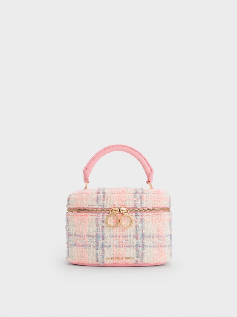 Charles And Keith Tweed Two-Way Zip Mini Bag Pink | PHILIPPINES M513