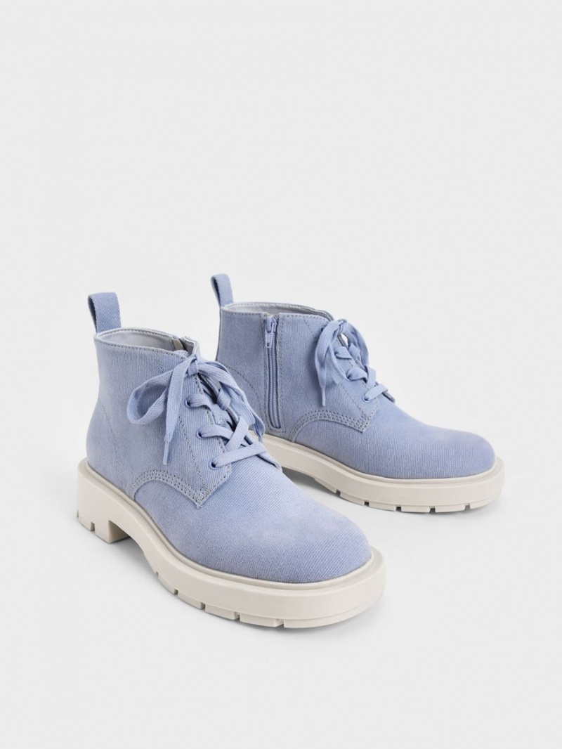 Charles And Keith Twill Lace-Up Ankle Boots Light Blue | PHILIPPINES S047