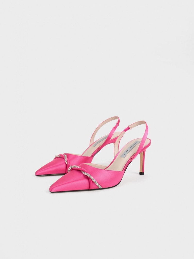 Charles And Keith Twist Detail Satin Slingback Pumps Pink | PHILIPPINES Z457