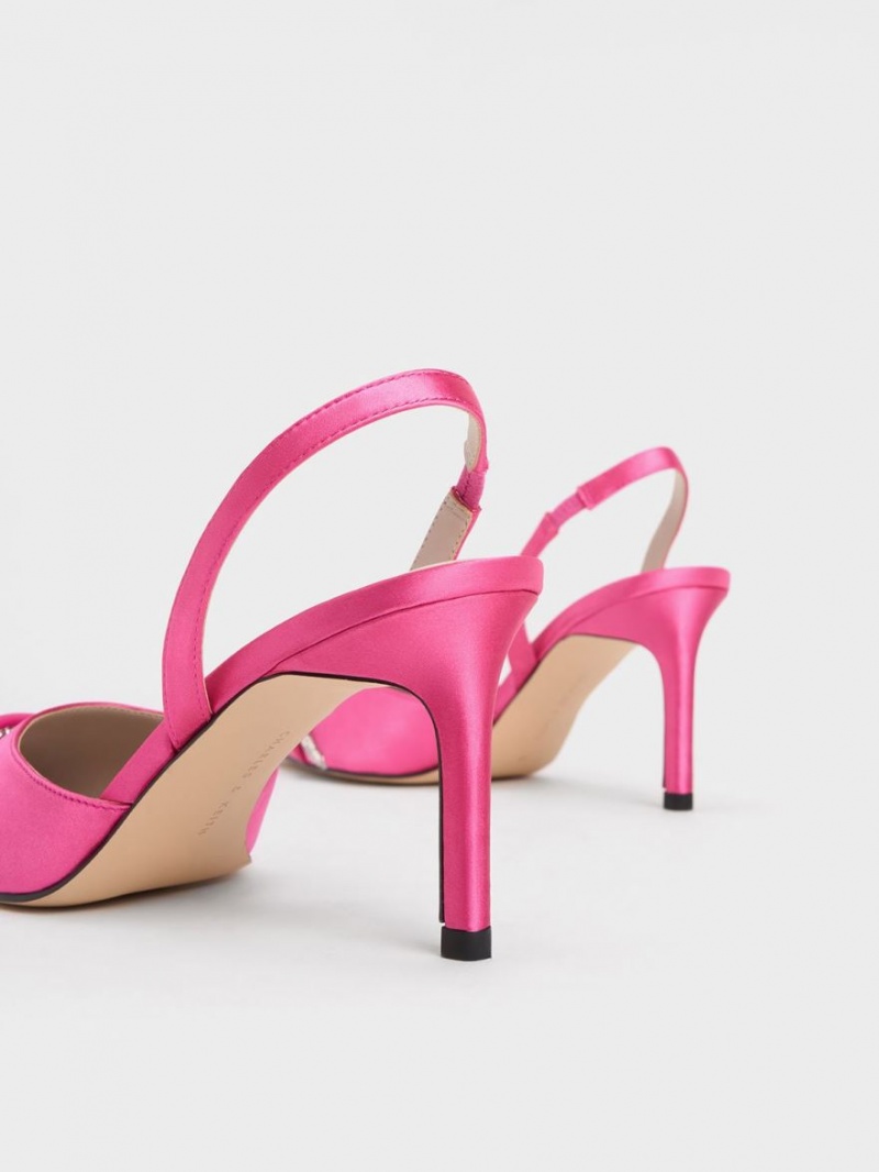 Charles And Keith Twist Detail Satin Slingback Pumps Pink | PHILIPPINES Z457